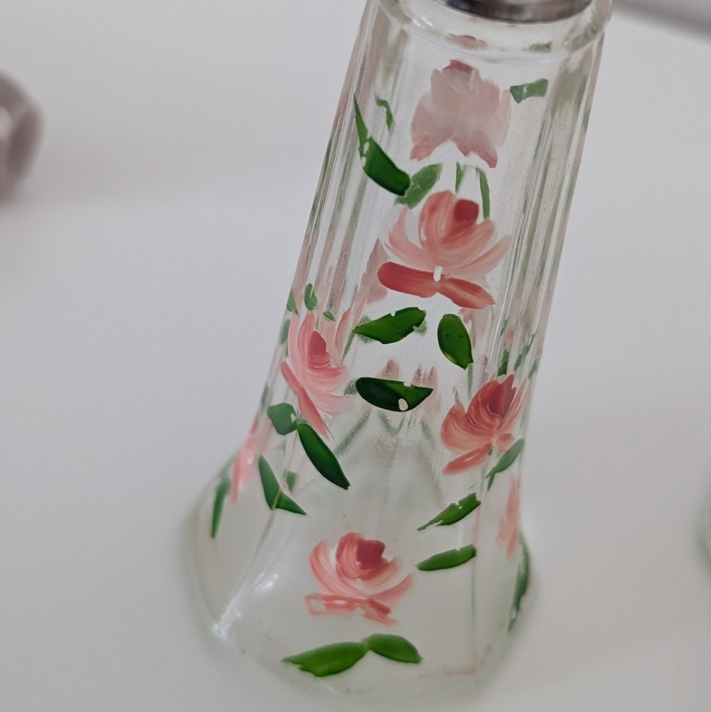 Vintage Crystal Glass Hand painted Floral Salt And Pepper Shakers - Picture 5 of 5